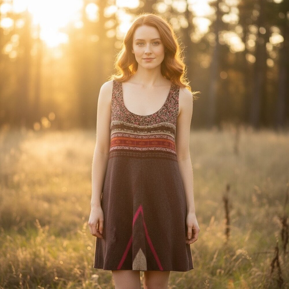 Free People Brown Multicolor Wool Blend Sleeveless Dress Size Large